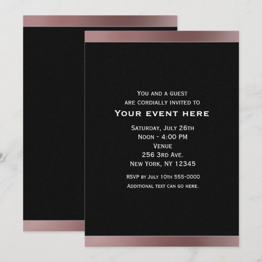 Zwart & Roos Gold Mauve Roze Uitnodigingen voor Fe (Voorkant / Achterkant)