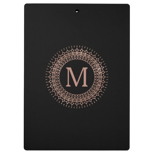 Zwart Roos Gold Medallion Monogram Klembord (Achterkant)
