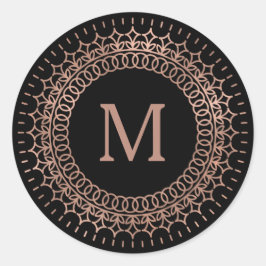 Zwart Roos Gold Medallion Monogram Ronde Sticker