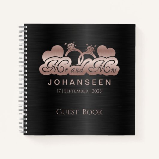 Zwart Roos Gold Mr. & Mrs. pasgetrouwden bruilofte Notitieboek (Voorkant)