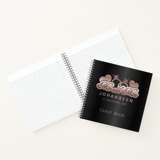 Zwart Roos Gold Mr. & Mrs. pasgetrouwden bruilofte Notitieboek (Binnen)