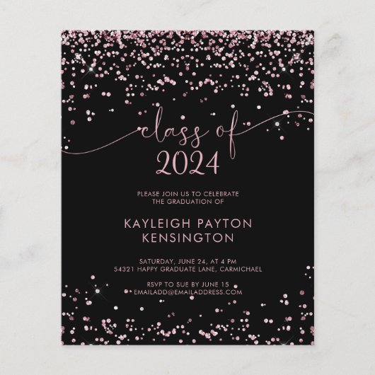 Zwart Roos Gold Pink Afstuderen Glitter (Voorkant)