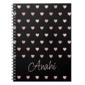 Zwart Roos Gold Polka Dot Hearts Gepersonaliseerd Notitieboek (Voorkant)