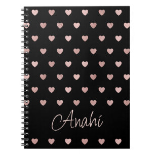Zwart Roos Gold Polka Dot Hearts Gepersonaliseerd Notitieboek