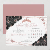 Zwart & Roos Gold Quinceañera Save The Date Kaart (Voorkant / Achterkant)