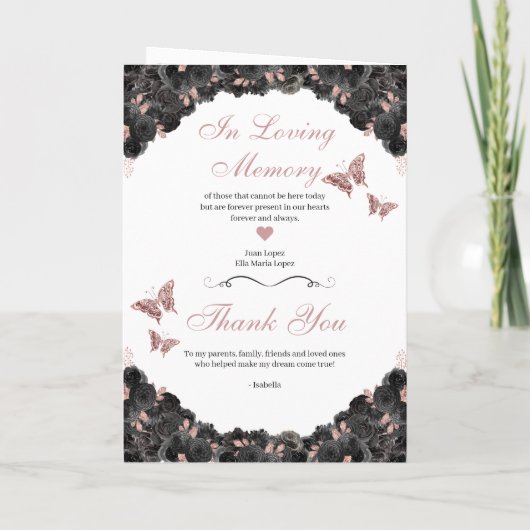 Zwart-Roos Gold Quinceanera Tiara Butterflies Programma (Achterkant)