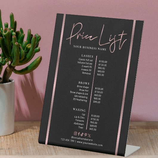 Zwart & Roos Gold Salon Spa Trendy prijslijst Reclamebord Met Voetstuk
