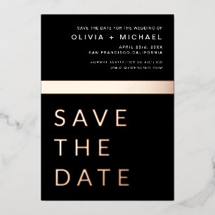 Zwart Roos Gold Save the Date Elegant Modern Folie Uitnodiging