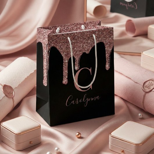Zwart Roos Gold Sparkle Driving Glitter Monogram Medium Cadeauzakje