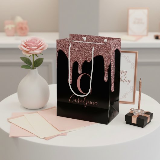 Zwart Roos Gold Sparkle Driving Glitter Monogram Medium Cadeauzakje