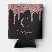 Zwart Roos Gold Sparkle Glitter Drift Monogram Blikjeskoeler (Voorkant)