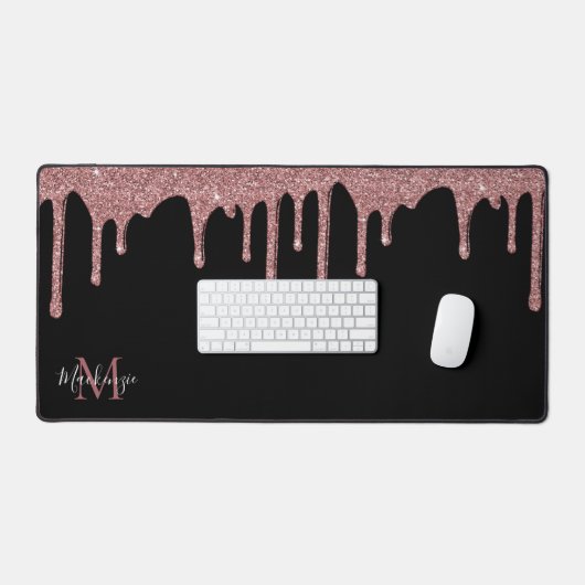 Zwart Roos Gold Sparkle Glitter Drift Monogram Bureaumat (Keyboard & Muis)