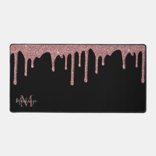 Zwart Roos Gold Sparkle Glitter Drift Monogram Bureaumat (Voorkant)
