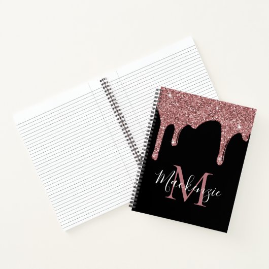 Zwart Roos Gold Sparkle Glitter Drift Monogram Notitieboek (Binnen)