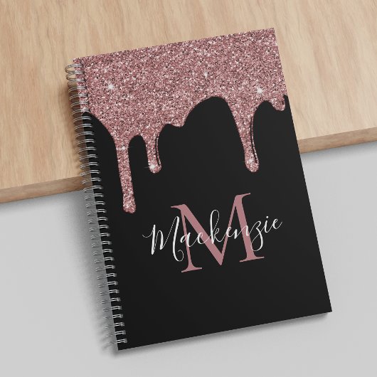 Zwart Roos Gold Sparkle Glitter Drift Monogram Notitieboek