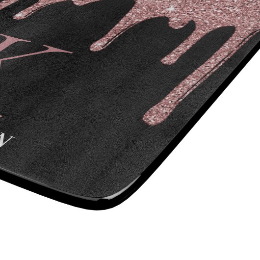 Zwart Roos Gold Sparkle Glitter Drift Monogram Snijplank (Hoek)