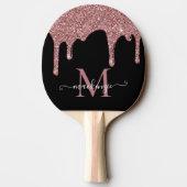 Zwart Roos Gold Sparkle Glitter Drift Monogram Tafeltennisbatje (Achterkant)