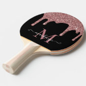 Zwart Roos Gold Sparkle Glitter Drift Monogram Tafeltennisbatje (Voorkant Gekanteld)