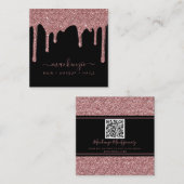 Zwart Roos Gold Sparkle Glitter Drift QR-code Vierkante Visitekaartje (Voorkant / Achterkant)