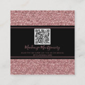 Zwart Roos Gold Sparkle Glitter Drift QR-code Vierkante Visitekaartje (Achterkant)