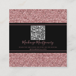 Zwart Roos Gold Sparkle Glitter Drift QR-code Vierkante Visitekaartje