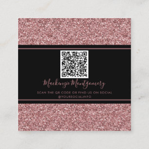 Zwart Roos Gold Sparkle Glitter Drift QR-code Vierkante Visitekaartje