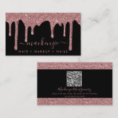 Zwart Roos Gold Sparkle Glitter Drift QR-code Visitekaartje (Voorkant / Achterkant)