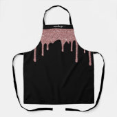 Zwart Roos Gold Sparkle Glitter Drips Gepersonalis Schort (Voorkant)