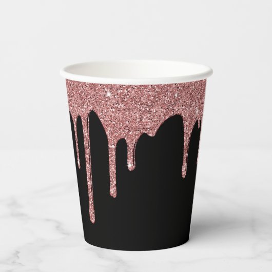 Zwart Roos Gold Sparkle Glitter Drips Verjaardag Papieren Bekers (Achterkant)