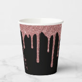Zwart Roos Gold Sparkle Glitter Drips Verjaardag Papieren Bekers (Links)