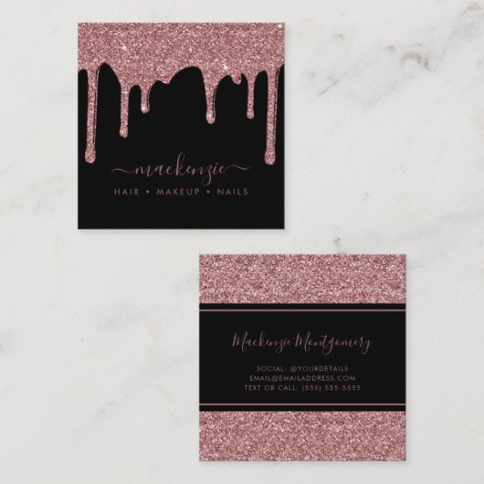 Zwart Roos Gold Sparkle Glitter drukt luxe op Vierkante Visitekaartje (Voorkant / Achterkant)