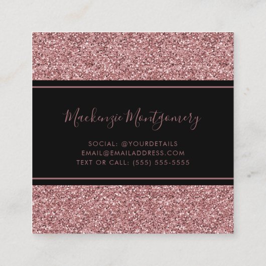 Zwart Roos Gold Sparkle Glitter drukt luxe op Vierkante Visitekaartje (Achterkant)