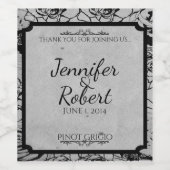 Zwart Roos Gothic Lijst Weddenschap Wine Label Wijn Etiket (Enkel label)