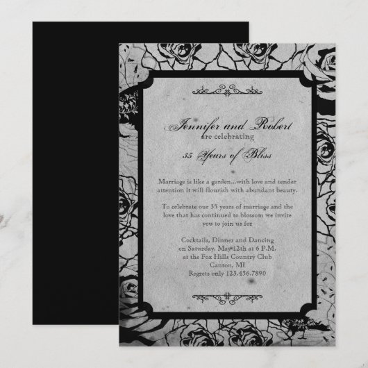 Zwart Roos Gothic Lijst Wedding Jubileum Kaart (Voorkant / Achterkant)