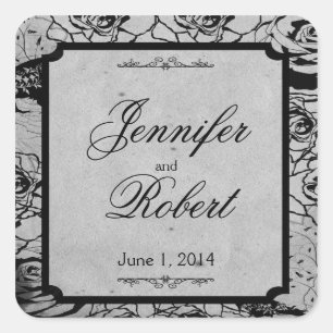 Zwart Roos Gotisch Lijst Bruiloft Envelop Afdichti Vierkante Sticker