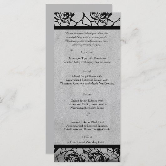 Zwart Roos Gotisch Lijst Bruiloft Menu (Voorkant / Achterkant)