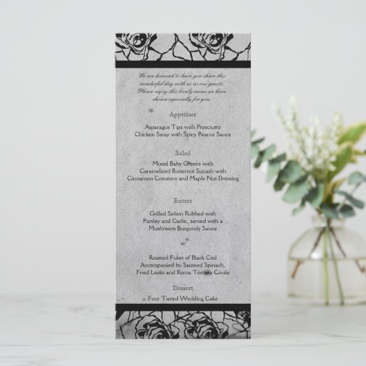 Zwart Roos Gotisch Lijst Bruiloft Menu (Staand voorkant)