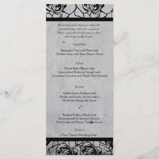 Zwart Roos Gotisch Lijst Bruiloft Menu (Voorkant)