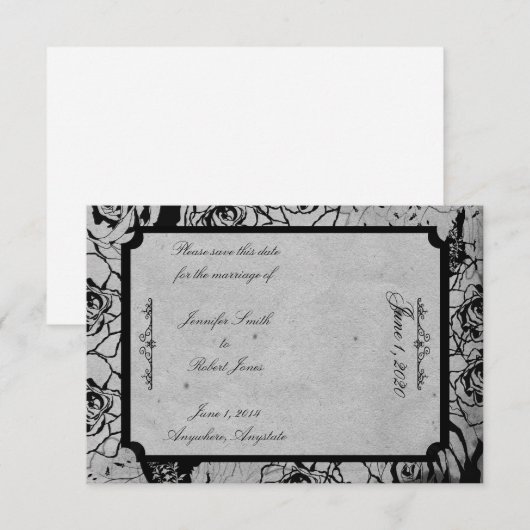 Zwart Roos Gotisch Lijst Bruiloft Save the Date (Voorkant / Achterkant)