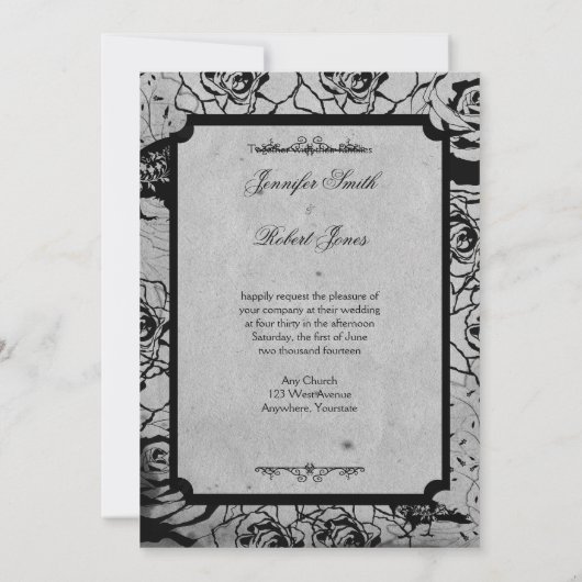 Zwart Roos Gotisch Lijst bruiloft uitnodiging (Achterkant)