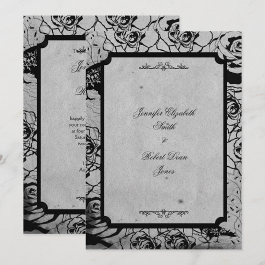 Zwart Roos Gotisch Lijst bruiloft uitnodiging (Voorkant / Achterkant)