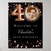 Zwart roos goud 40e foto verjaardagsfeestje welkom poster (Voorkant)