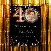 Zwart roos goud 40e foto verjaardagsfeestje welkom poster