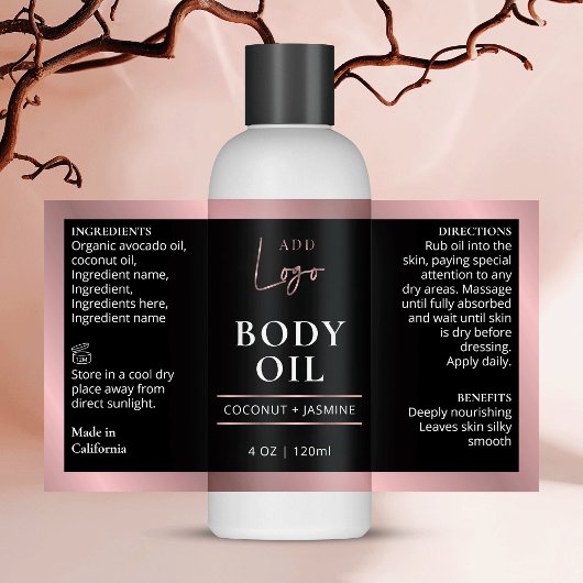 Zwart & Roos Goud 4 OZ Kosmetische Flessenomslag r Rechthoekige Sticker