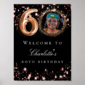 Zwart roos goud 60e foto verjaardagsfeestje welkom poster (Voorkant)