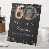 Zwart roos goud 60e foto verjaardagsfeestje welkom reclamebord met voetstuk (Insitu)