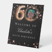 Zwart roos goud 60e foto verjaardagsfeestje welkom reclamebord met voetstuk (Voorkant)