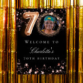 Zwart roos goud 70e foto verjaardagsfeestje welkom poster