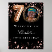 Zwart roos goud 70e foto verjaardagsfeestje welkom poster (Voorkant)