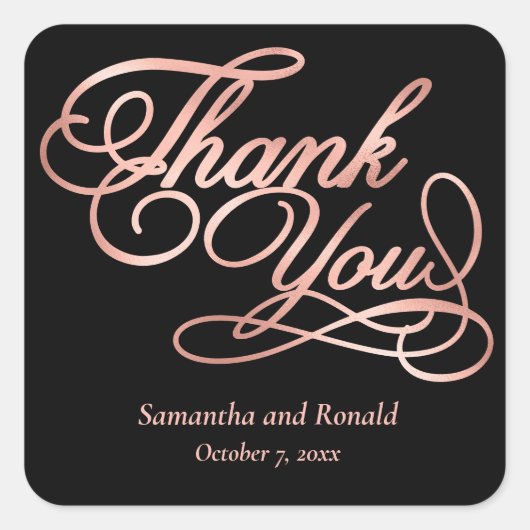 Zwart & Roos Goud Bedankt Calligraphy Wedding Vierkante Sticker (Voorkant)